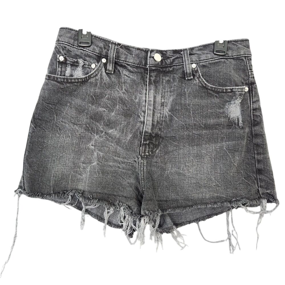 BDG Black Girlfriend High Rise Cut Off Denim Micro Shorts Boho Festival SIZE 30